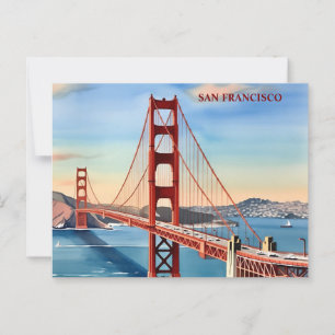 Golden Gate Bridge Watercolor  San Francisco  Postcard