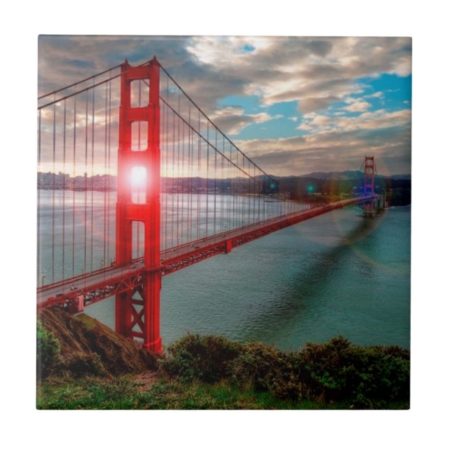 Golden Gate Bridge with Sun Shining through. Tile (Front)