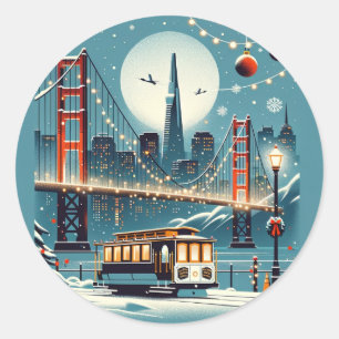 Golden Gate Holiday Magic San Francisco Christmas Classic Round Sticker