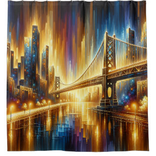 “Golden Gate Reflections: Night Cityscape” Shower Curtain