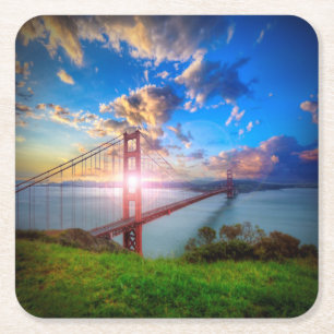 Golden Gate Sunrise Square Paper Coaster