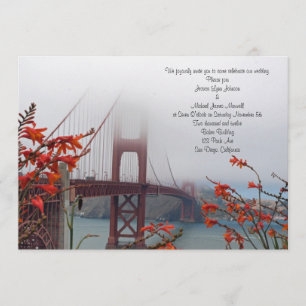 Golden Gate with Orange Flowers Wedding Invitation