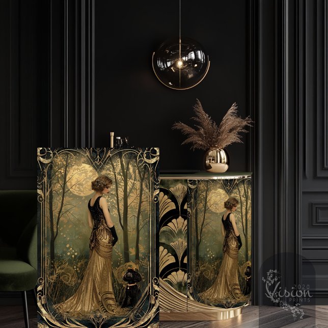 Golden Gatsby Hour Flapper Sunset Portrait Tissue Paper (Golden Gatsby Hour Elegant Flapper Portrait 1920's Nouveau, Decoupage Tissue Paper.)