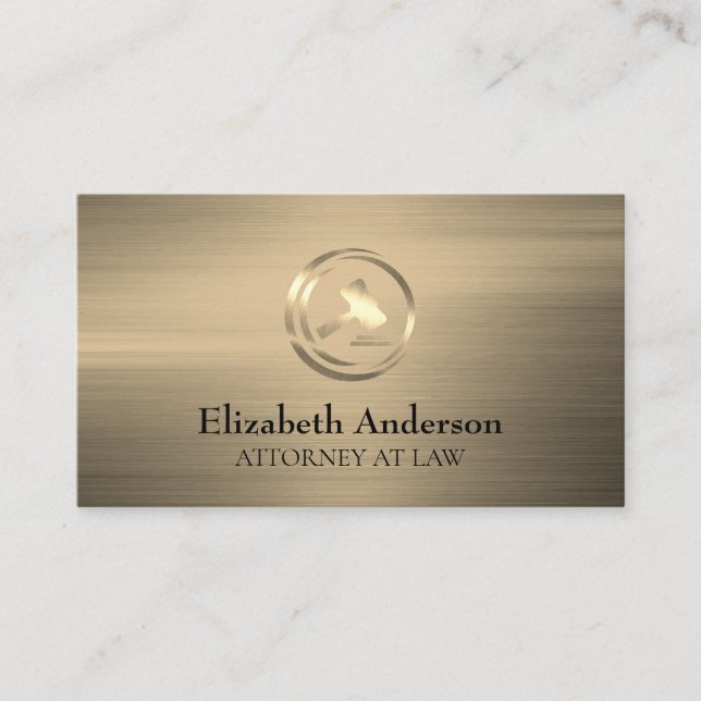 Golden Gavel Logo | Gold Brushed Background Business Card (Front)