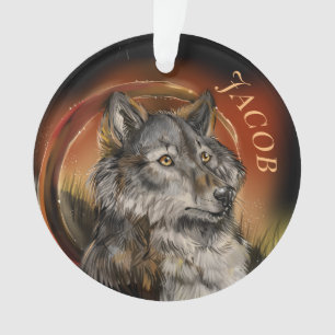 Golden Gaze Wolf Custom Name Ornament