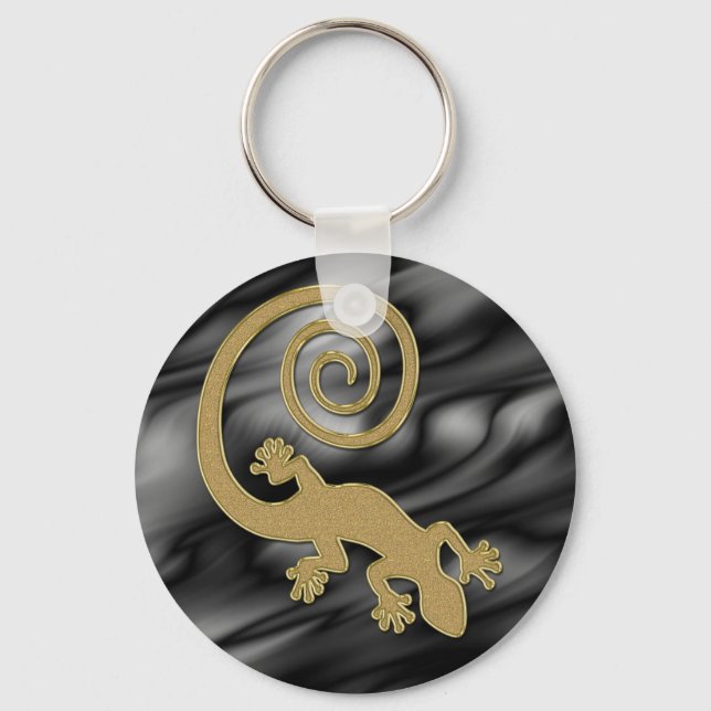 Golden Gecko | black waves Key Ring (Front)