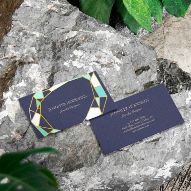 Golden Gem Outlines | Navy Blue | Jewellery Design Business Card (Creator Uploaded)
