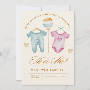 golden gender reveal ,boy or girl pink and blue  holiday card
