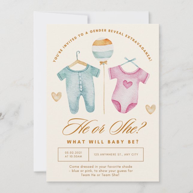 golden gender reveal ,boy or girl pink and blue holiday card (Front)