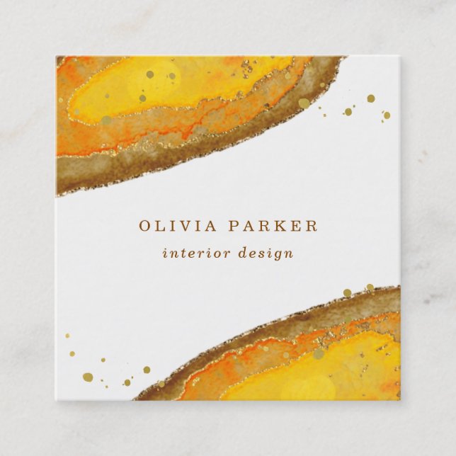 Golden Geode | Watercolor Square Business Card (Front)