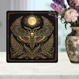 Golden Geometric Death Head Moth Celestial Tile