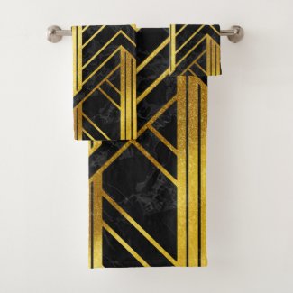 Golden Geometric Dimoned Art Deco on Black Marble