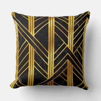 Golden Geometric Dimoned Art Deco on Black Marble