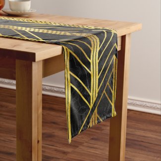 Golden Geometric Dimoned Art Deco on Black Marble
