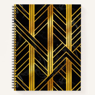 Golden Geometric Dimoned Art Deco on Black Marble