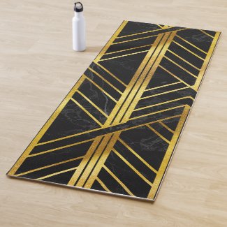 Golden Geometric Dimoned Art Deco on Black Marble 