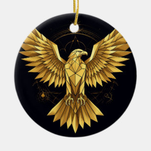 Golden Geometric Eagle Ceramic Tree Decoration