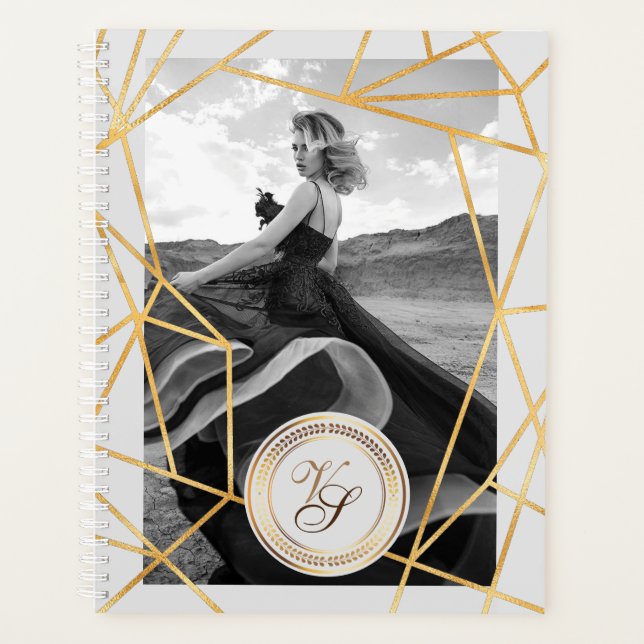 Golden Geometric Girl Fashion Modern Elegant #4 Planner (Front)