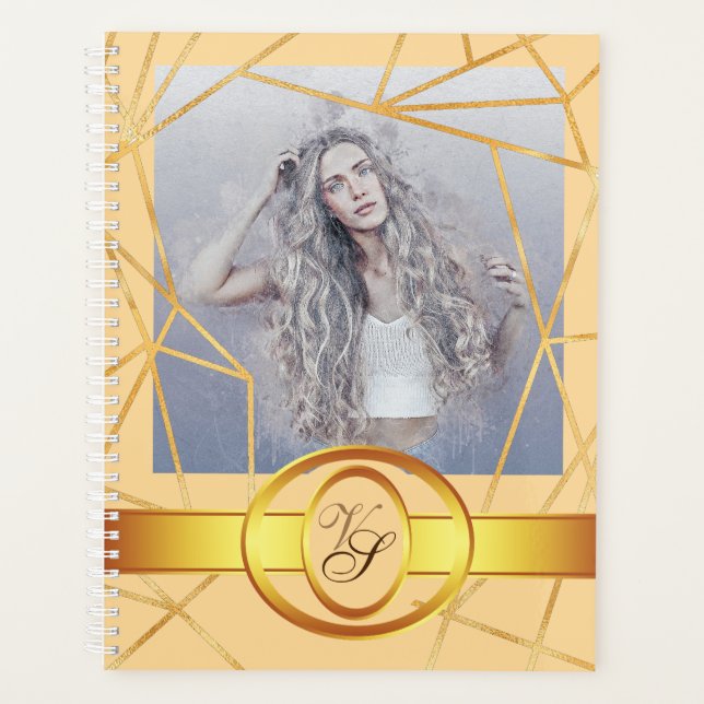 Golden Geometric Girl Fashion Modern Elegant #6 Planner (Front)