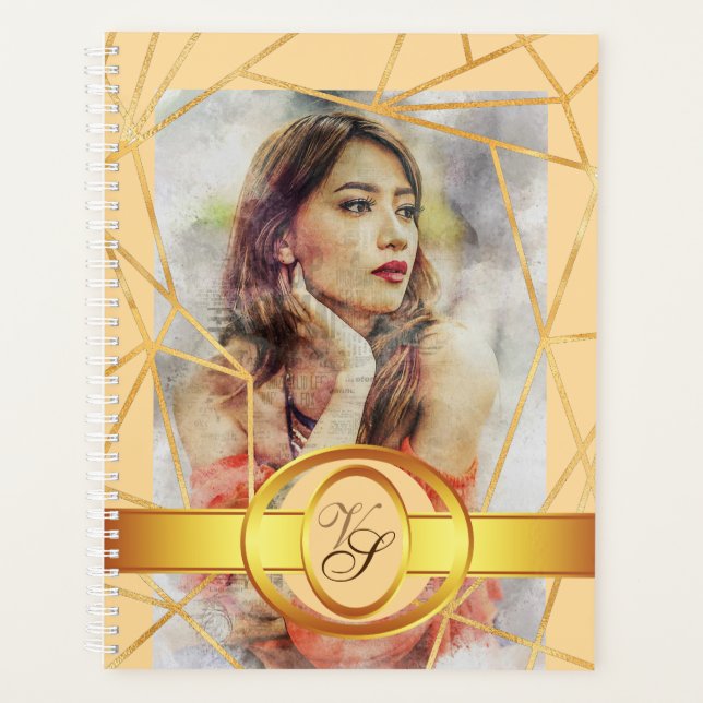 Golden Geometric Girl Fashion Modern Elegant Planner (Front)
