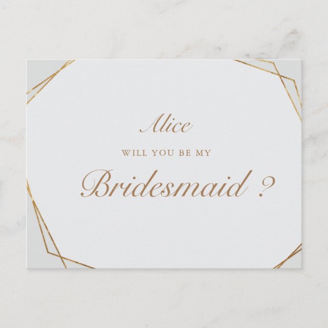 golden geometric marble bridesmaid Invitation Postcard (Front)