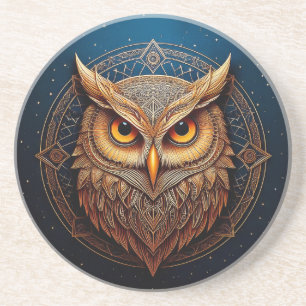 Golden Geometric Owl Coaster