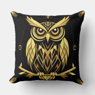Golden Geometric Owl Illustration Cushion