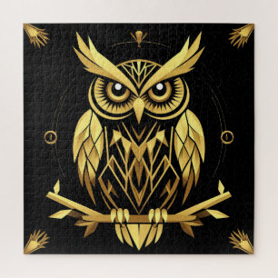 Golden Geometric Owl Illustration Jigsaw Puzzle