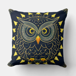 Golden Geometric Owl Inspirational Cosmic Decor Cushion