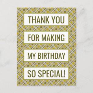 Golden Geometric Pattern, Birthday Thank You Postcard