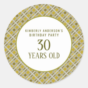 Golden Geometric Pattern, Modern Birthday Party Classic Round Sticker