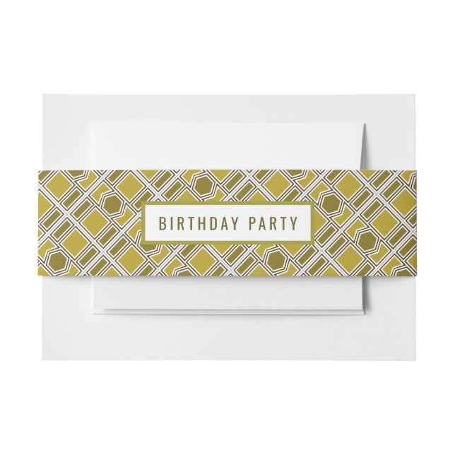 Golden Geometric Pattern, Modern Birthday Party Invitation Belly Band (Front Example)