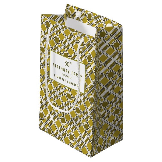 Golden Geometric Pattern, Modern Birthday Party Small Gift Bag (Front Angled)