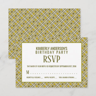 Golden Geometric Pattern, Modern Birthday RSVP Invitation