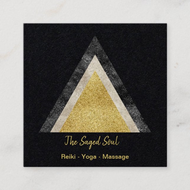 Golden Geometric Triangle Simulated Foil Glitter Square Business Card (Front)