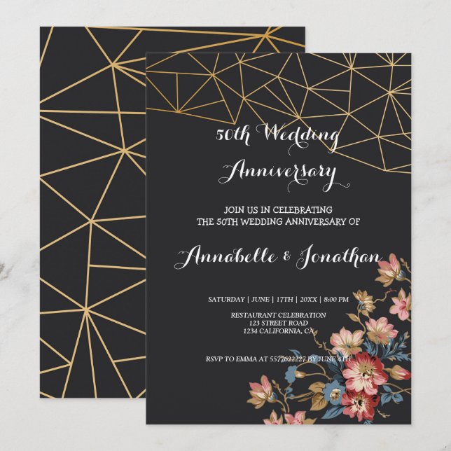 Golden Geometric Wedding Anniversary Invitation (Front/Back)