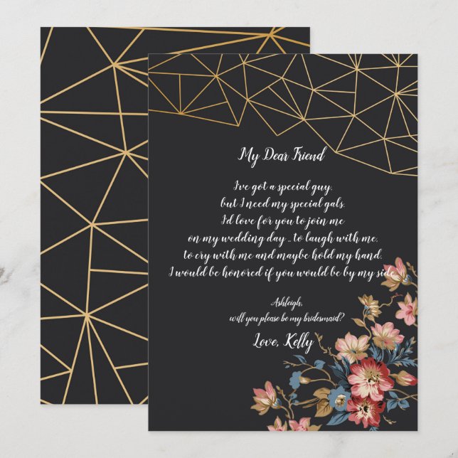 Golden Geometric will be my bridesmaid Invitation (Front/Back)
