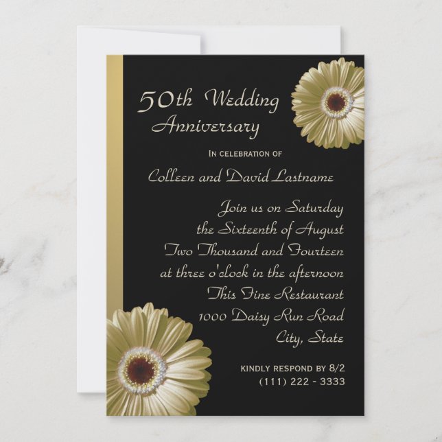 Golden Gerbera Daisy 50th Anniversary Invitation (Front)