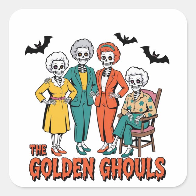Golden Ghouls Girls' Halloween Square Sticker (Front)