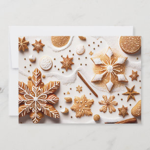 Golden Gingerbread and Cinnamon Snowflakes Holiday Card
