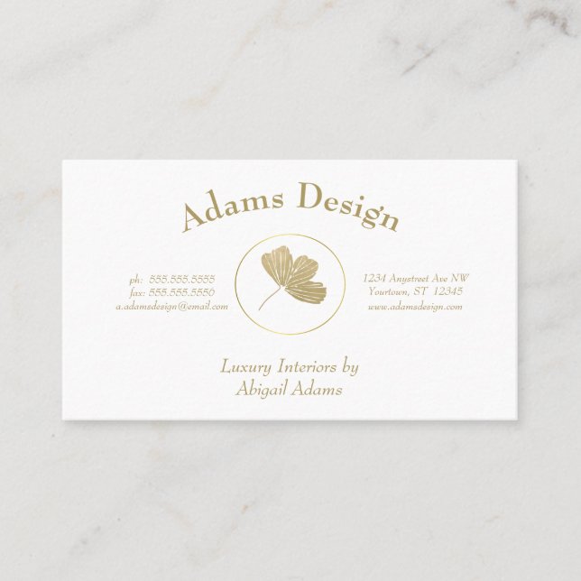 Golden Gingko Leaf Design Spa Yoga Beauty Business Card (Front)