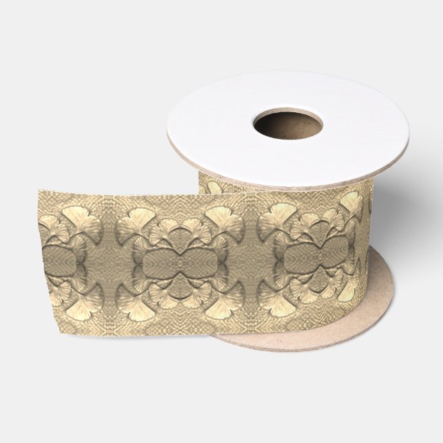 Golden Gingko leaves 3" satin ribbon  (Spool)
