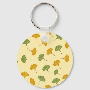 Golden Ginkgo Biloba Leaf Pattern Earthy  Key Ring