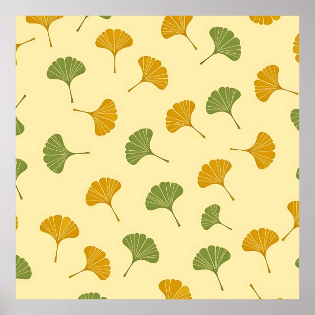 Golden Ginkgo Biloba Leaf Pattern Earthy  Poster (Front)
