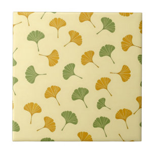 Golden Ginkgo Biloba Leaf Pattern Earthy Tile