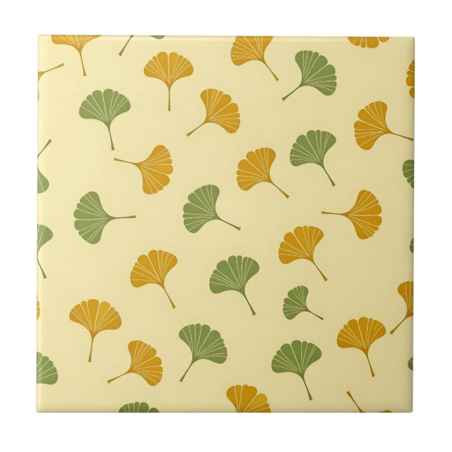 Golden Ginkgo Biloba Leaf Pattern Earthy  Tile (Front)
