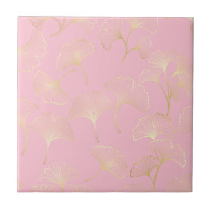 Golden Ginkgo Botanical Blush Nature Pattern Tile
