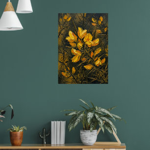 Golden Ginkgo Botanical Dark Art Poster Japanese