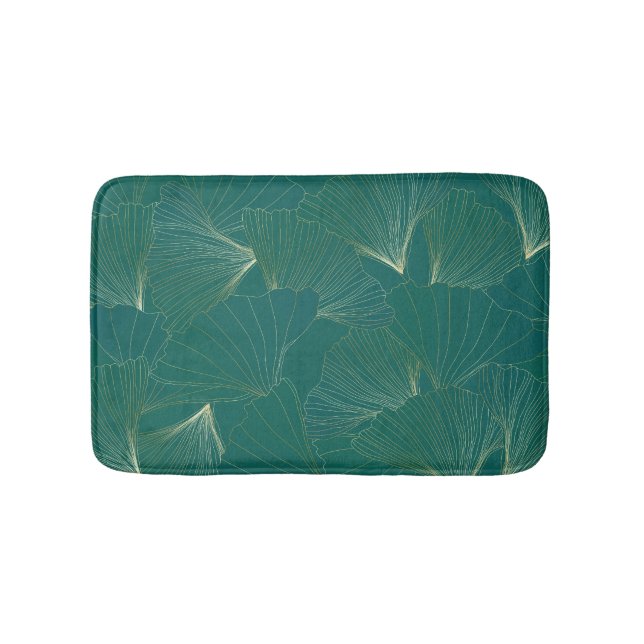 Golden Ginkgo Leaves Art Deco Bath Mat (Front)