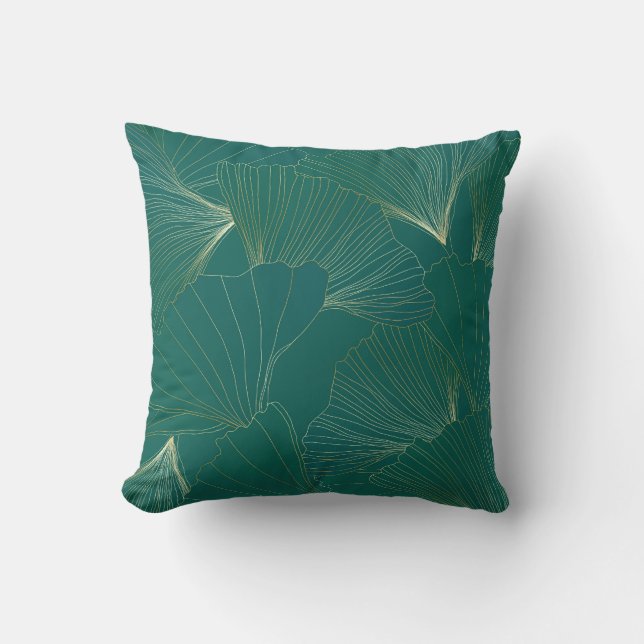 Golden Ginkgo Leaves Art Deco Cushion (Front)